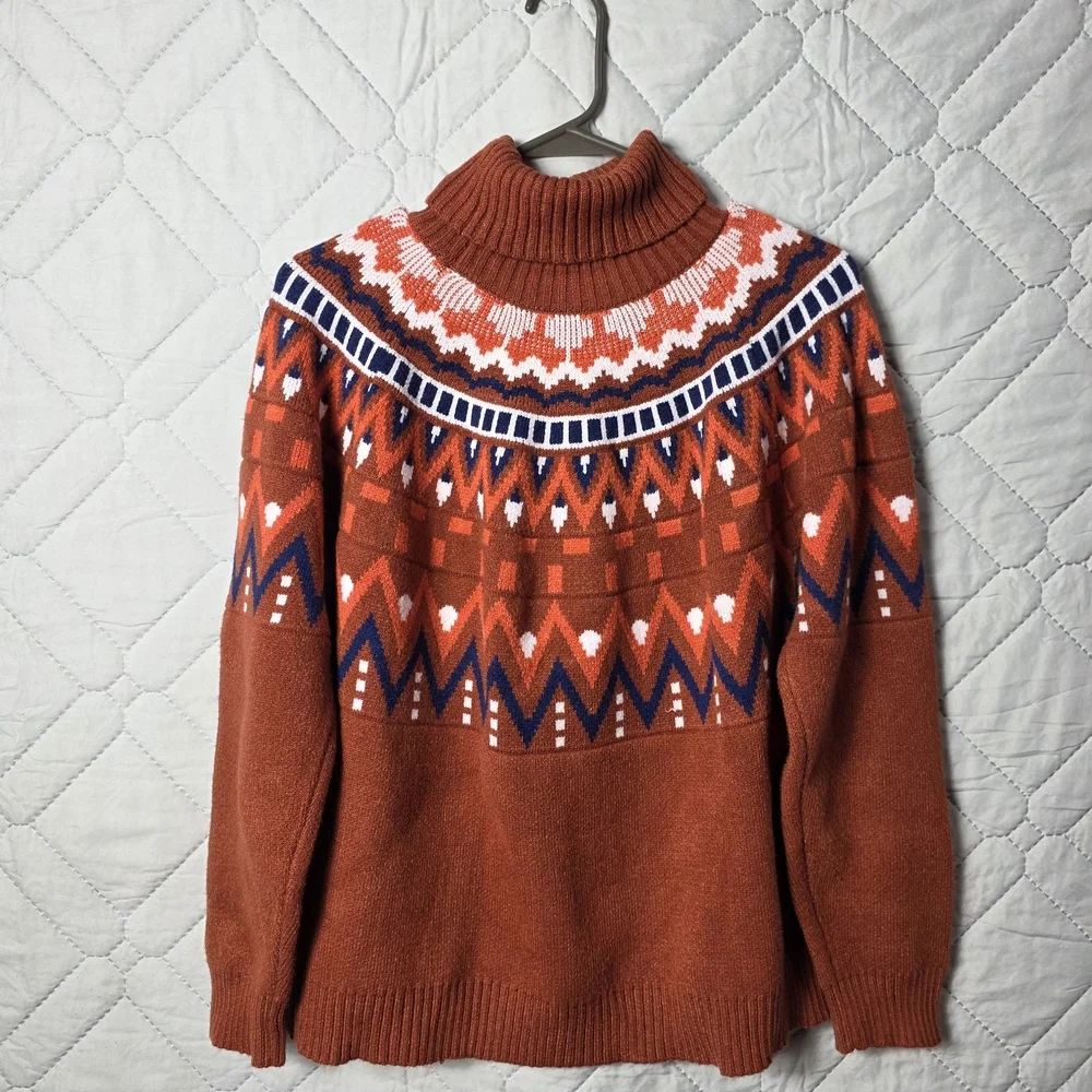 Women's Knitted Retro Round Neck Loose Pullover Sweate Sz L - Picture 4 of 8